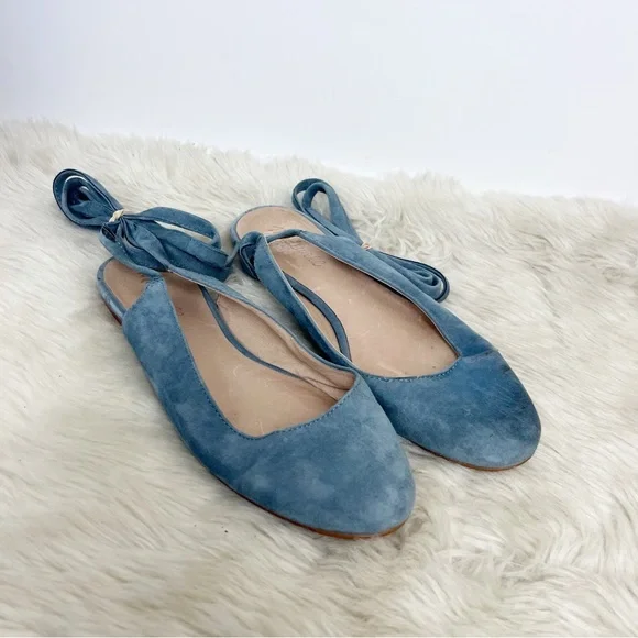 Madewell April Blue Suede Lace Up Ballet Flats Size 7.5 - Picture 2 of 8